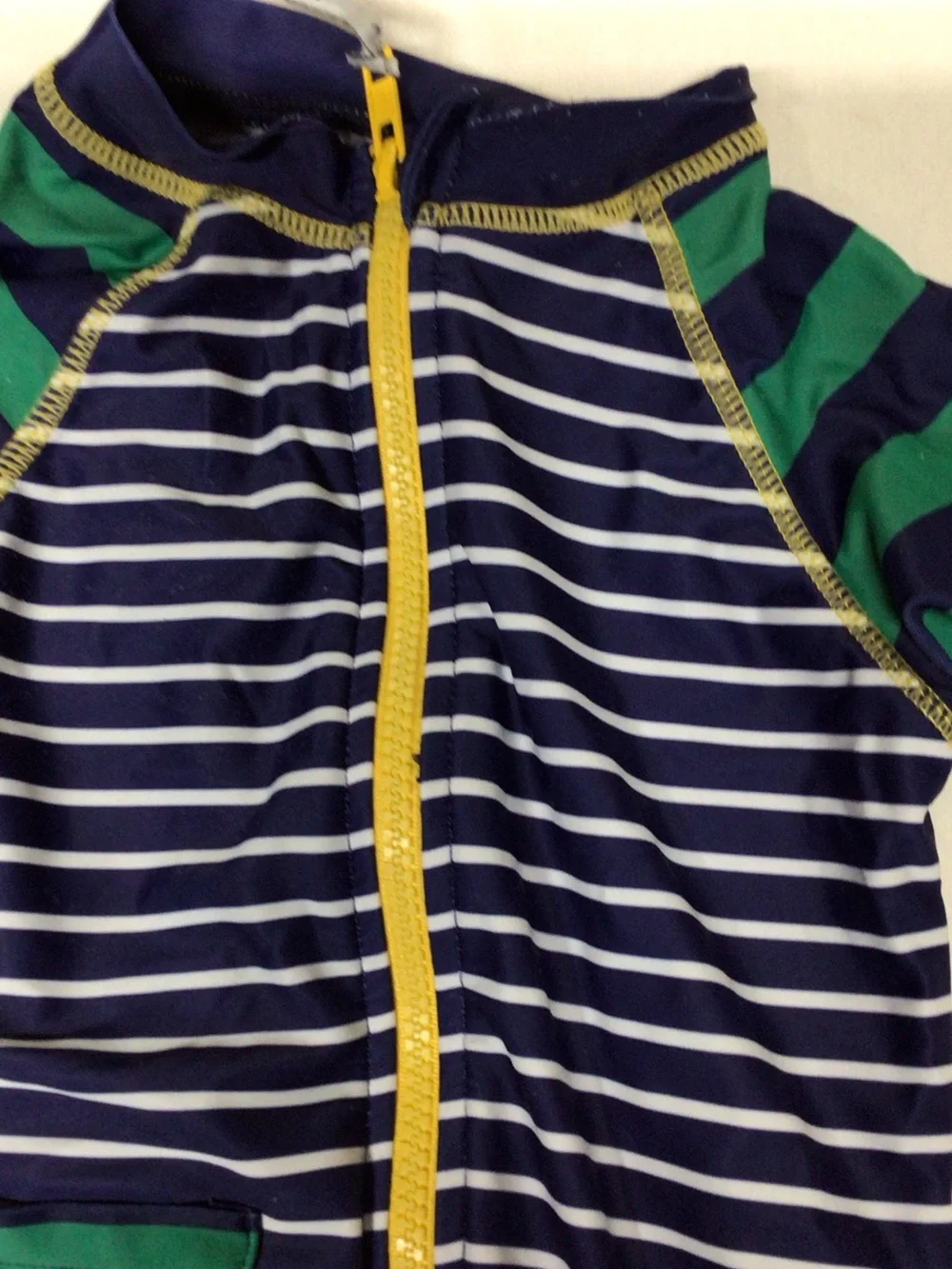 Kids' Navy & White Striped One-Piece with Green Accents.  Wetsuit please read